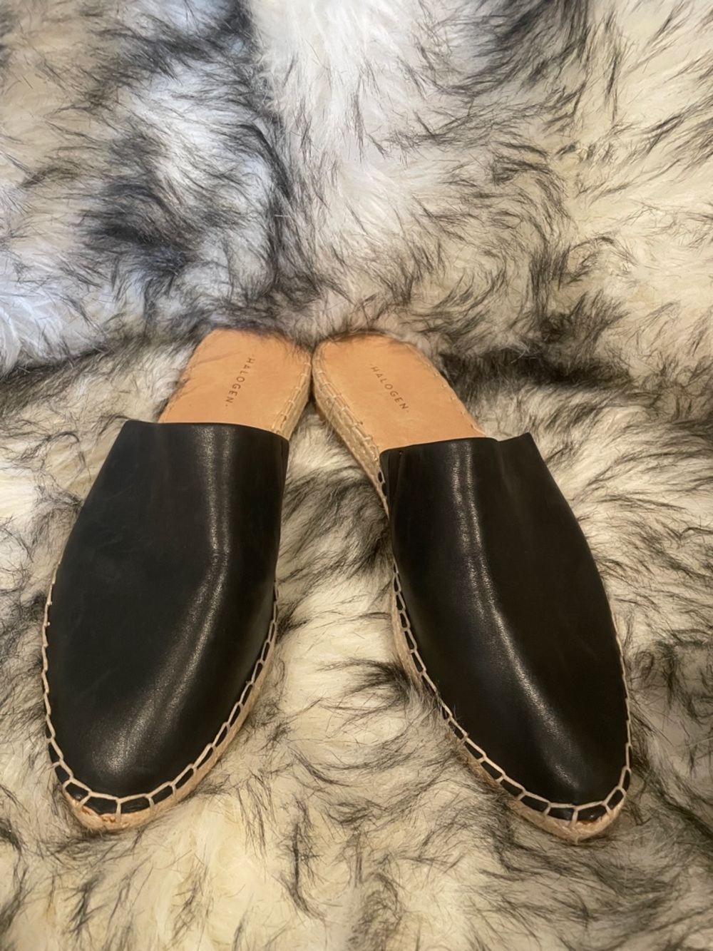 Halogen Black Leather Slip-On Espadrille Mules Sz 8.5 BS1